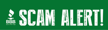 Better Business Bureau logo followed by bold "SCAM ALERT!" text