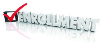 Medicare enrollment graphic with a red check mark in a box next to the word “Enrollment”